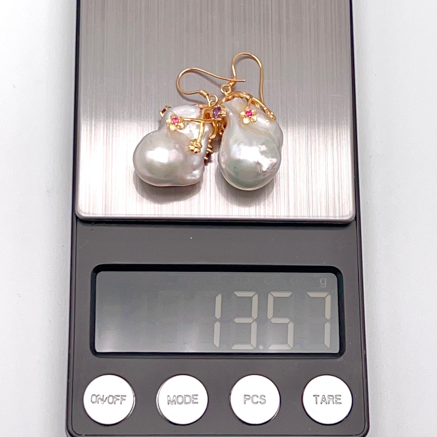 Retro Wind. Baroque Pearl Earring in Silver 925. Colorful Zircon