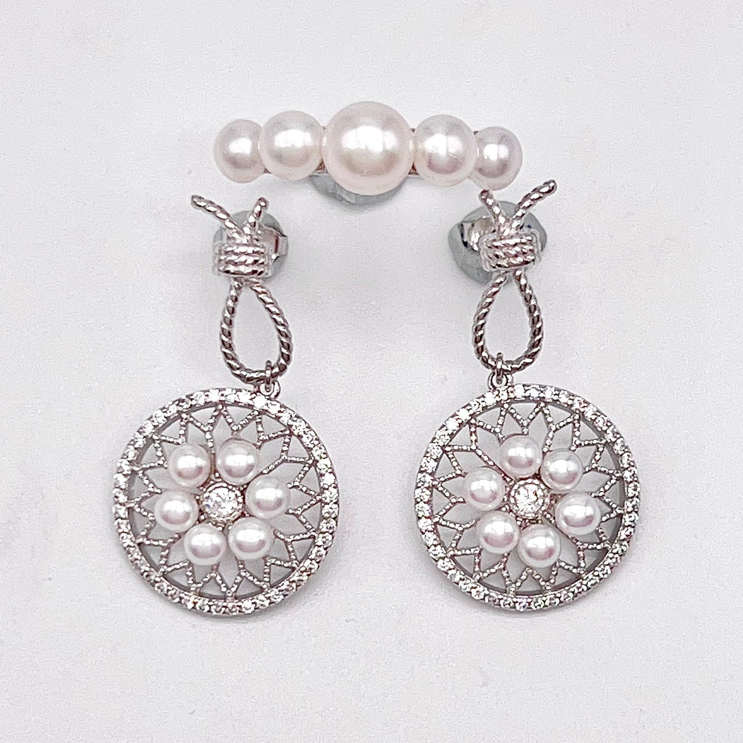 Retro Wind. Pearl Earring and Ring in Silver 925. Wheel