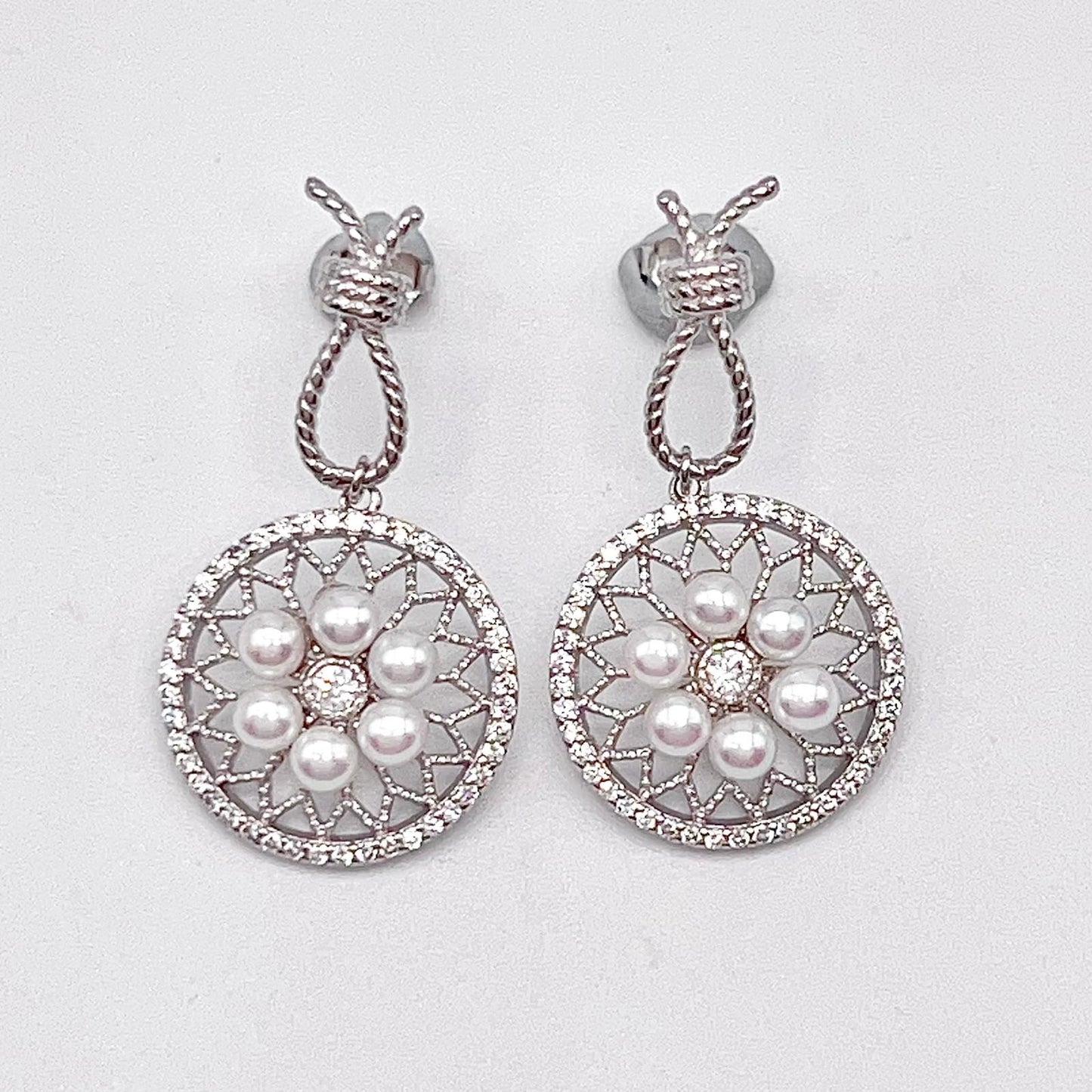 Retro Wind. Pearl Earring and Ring in Silver 925. Wheel