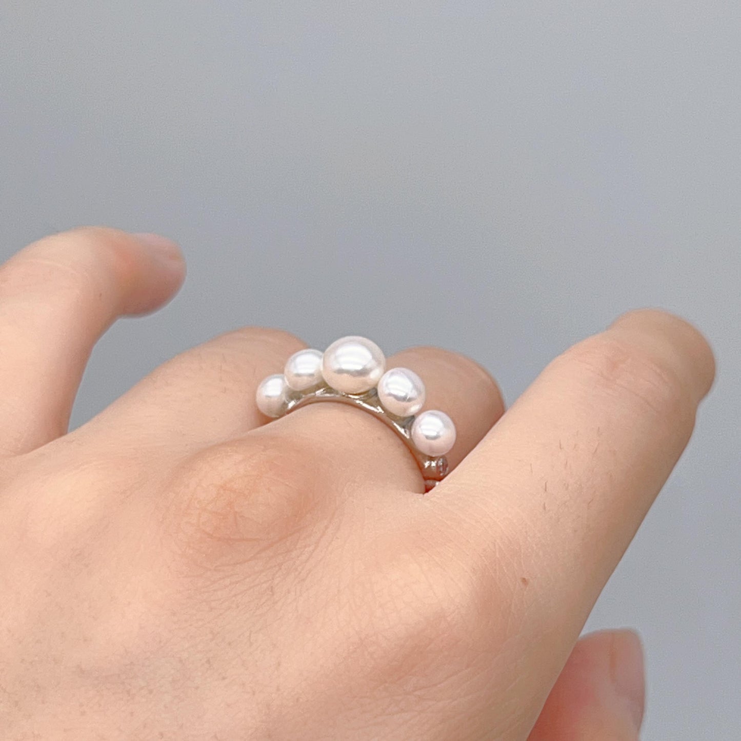 Retro Wind. Pearl Earring and Ring in Silver 925. Wheel