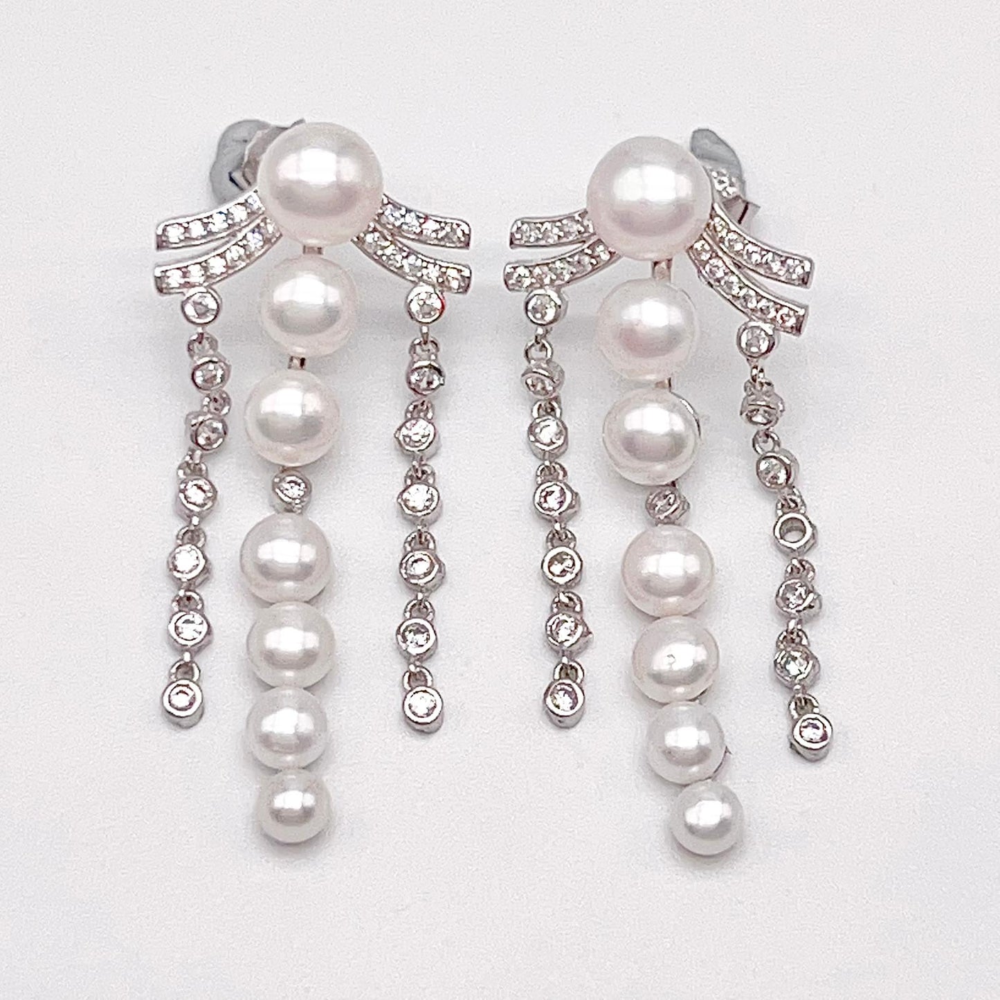 Retro Wind. Pearl Earring and Ring in Silver 925. 3 Fringe