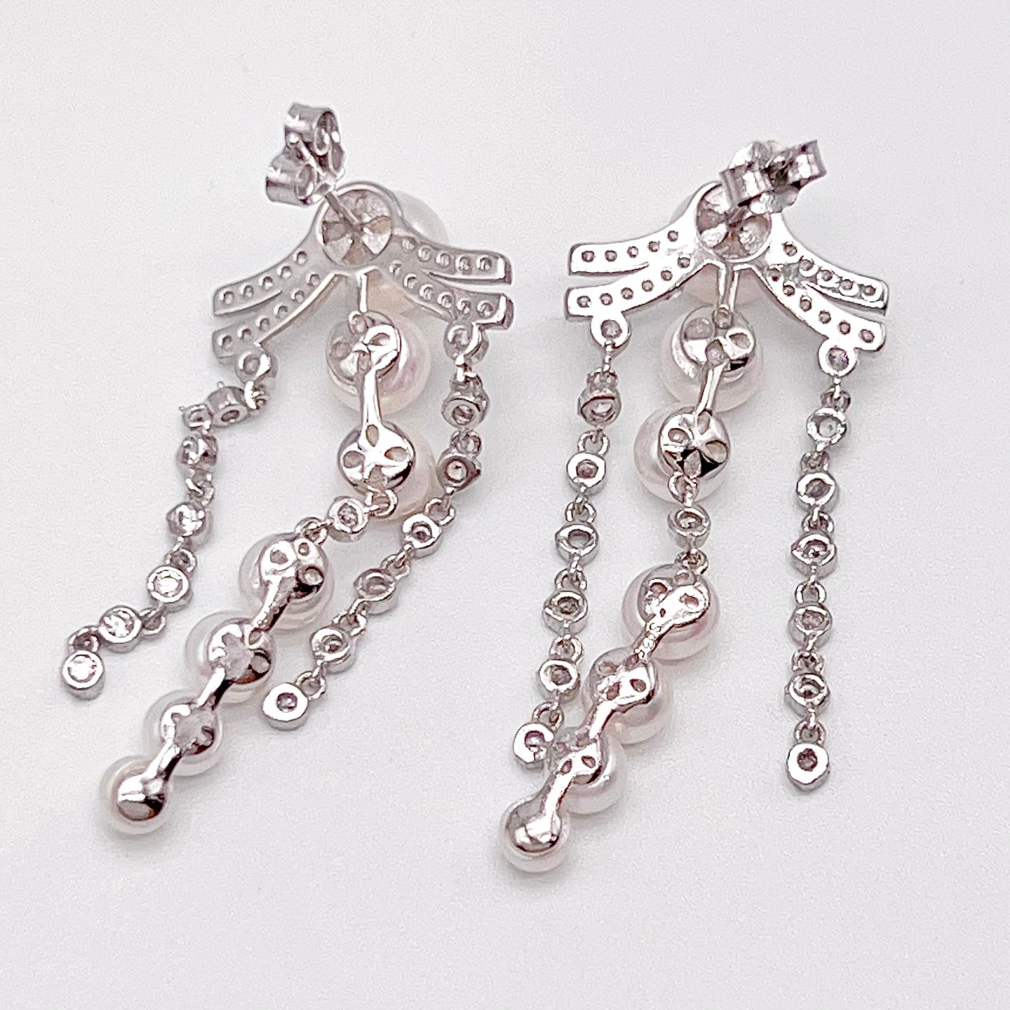 Retro Wind. Pearl Earring and Ring in Silver 925. 3 Fringe