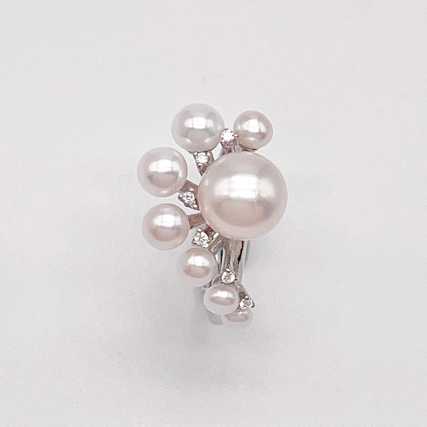 Retro Wind. Pearl Earring and Ring in Silver 925. Cloud Cluster