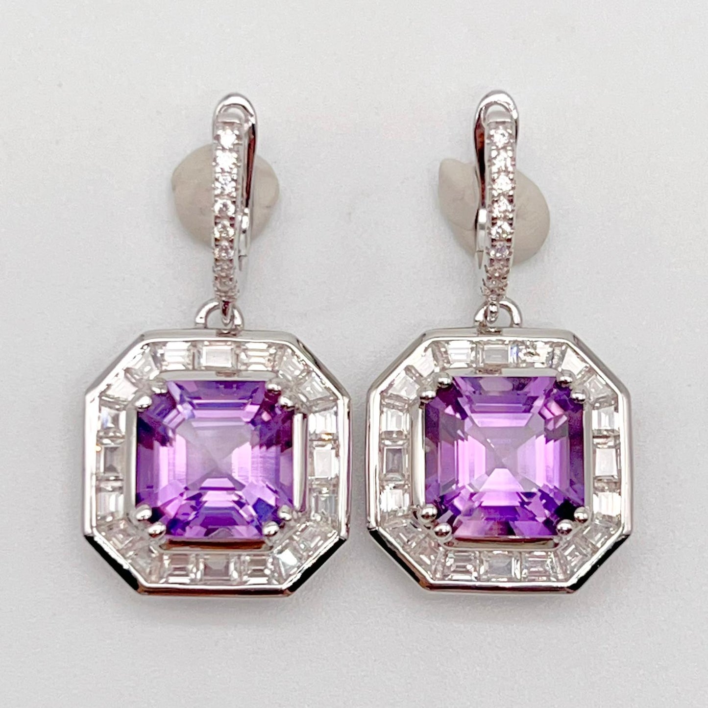 Regal Octagon Amethyst Drop Earrings with Zircon
