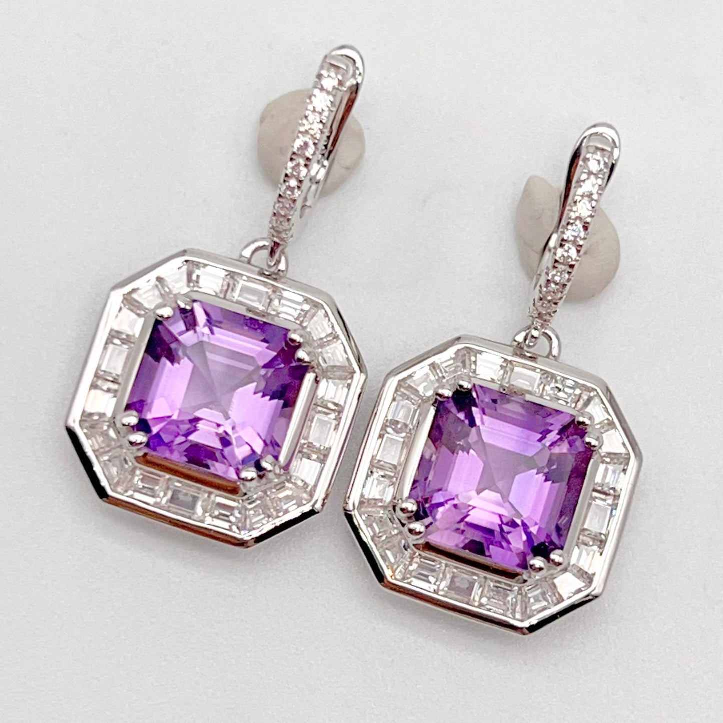 Regal Octagon Amethyst Drop Earrings with Zircon