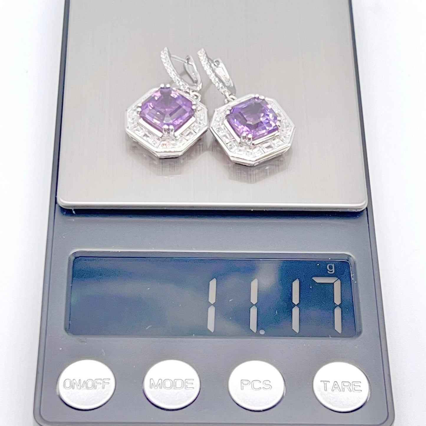 Regal Octagon Amethyst Drop Earrings with Zircon