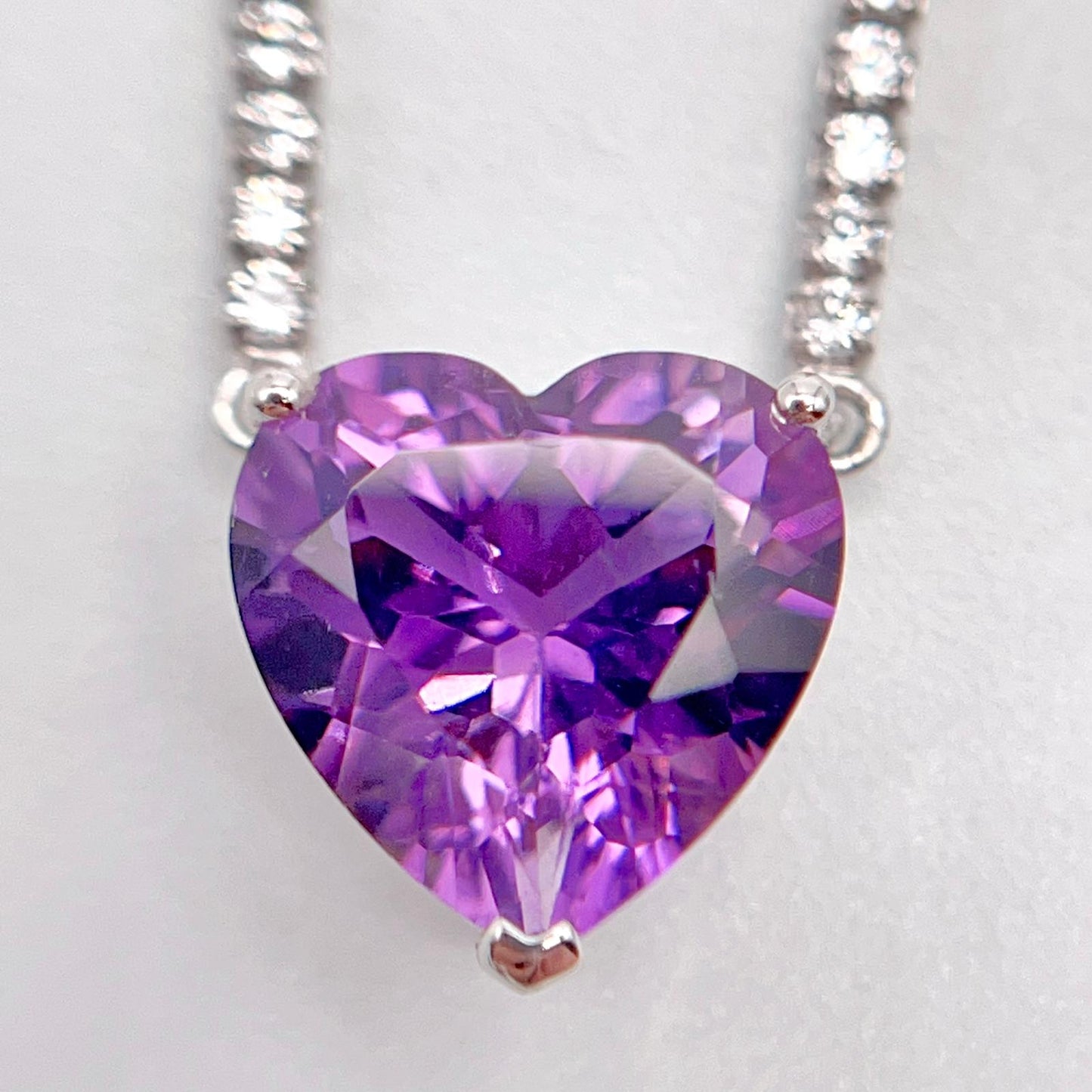 Luxury Heart-Cut Amethyst Pendant Necklace on Pave Tennis Chain