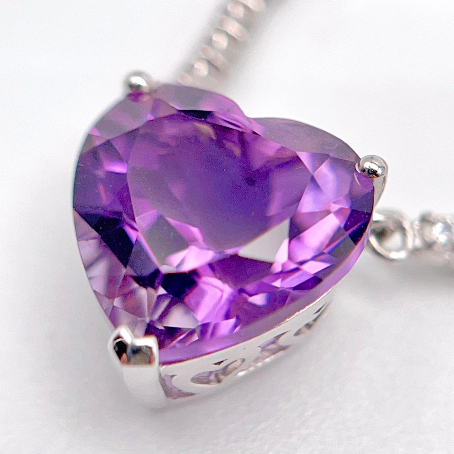 Luxury Heart-Cut Amethyst Pendant Necklace on Pave Tennis Chain