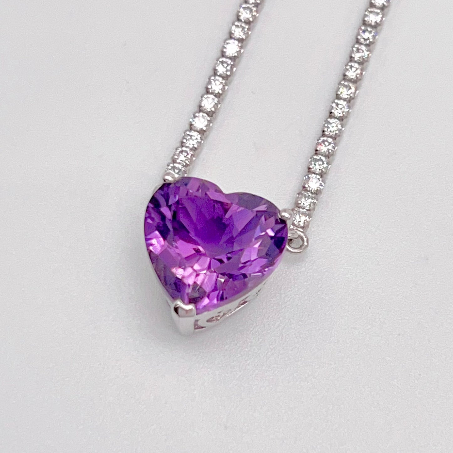 Luxury Heart-Cut Amethyst Pendant Necklace on Pave Tennis Chain