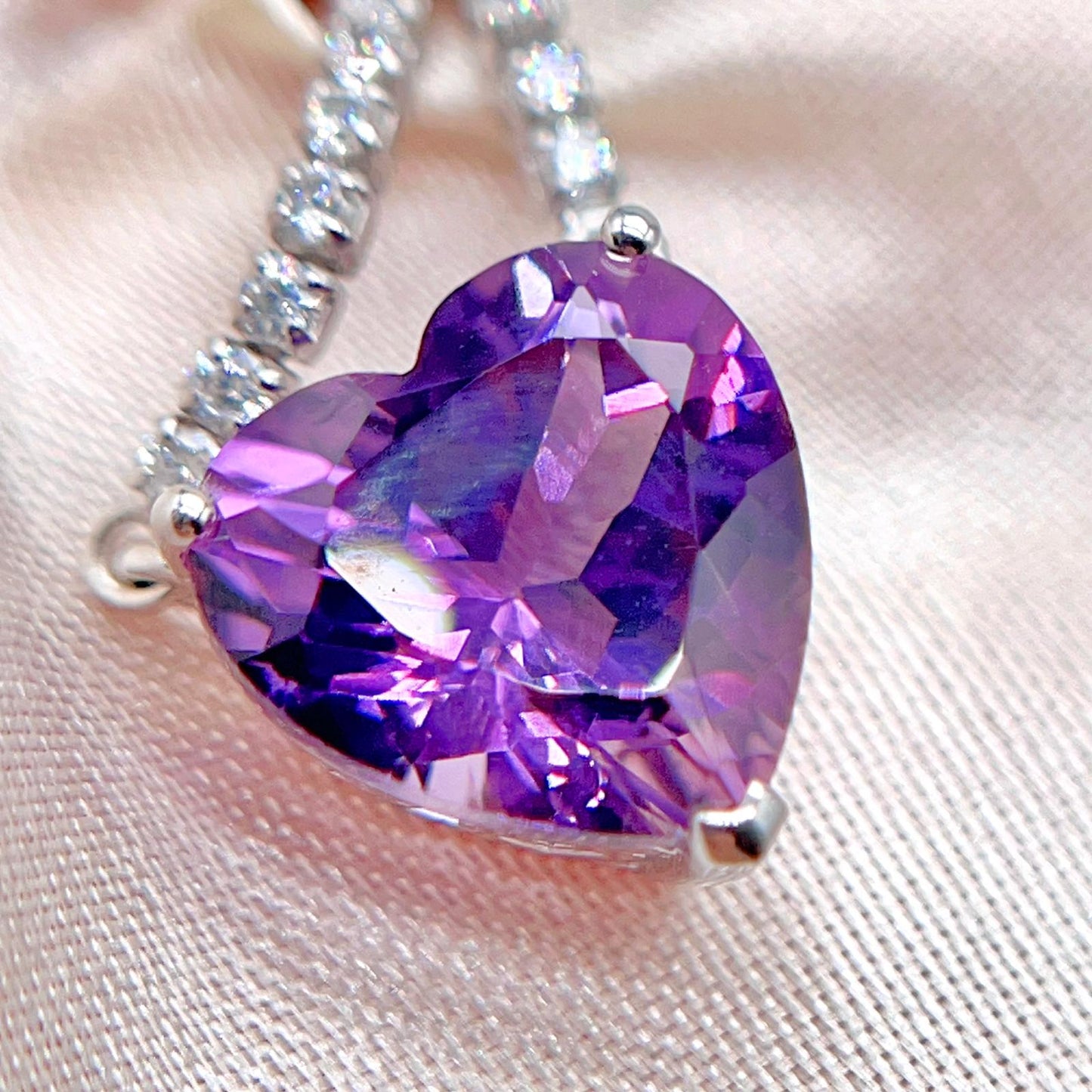 Luxury Heart-Cut Amethyst Pendant Necklace on Pave Tennis Chain