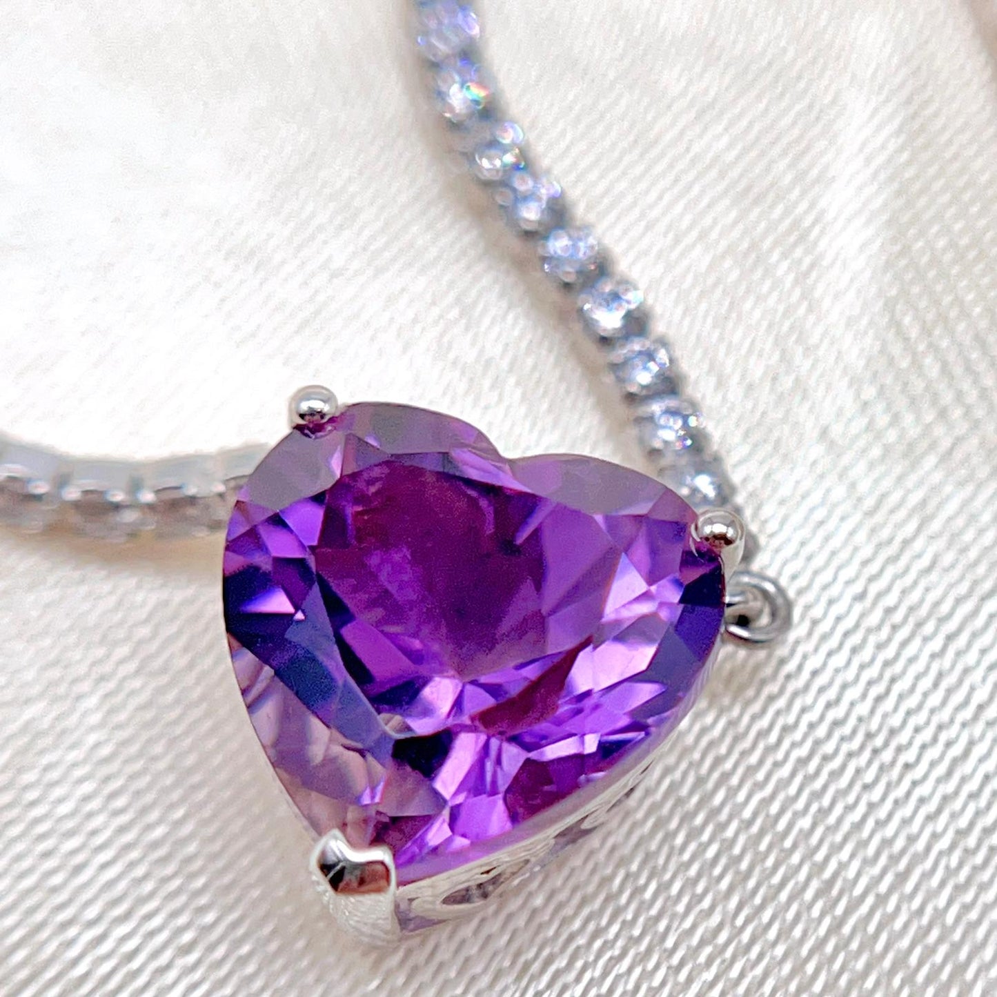 Luxury Heart-Cut Amethyst Pendant Necklace on Pave Tennis Chain