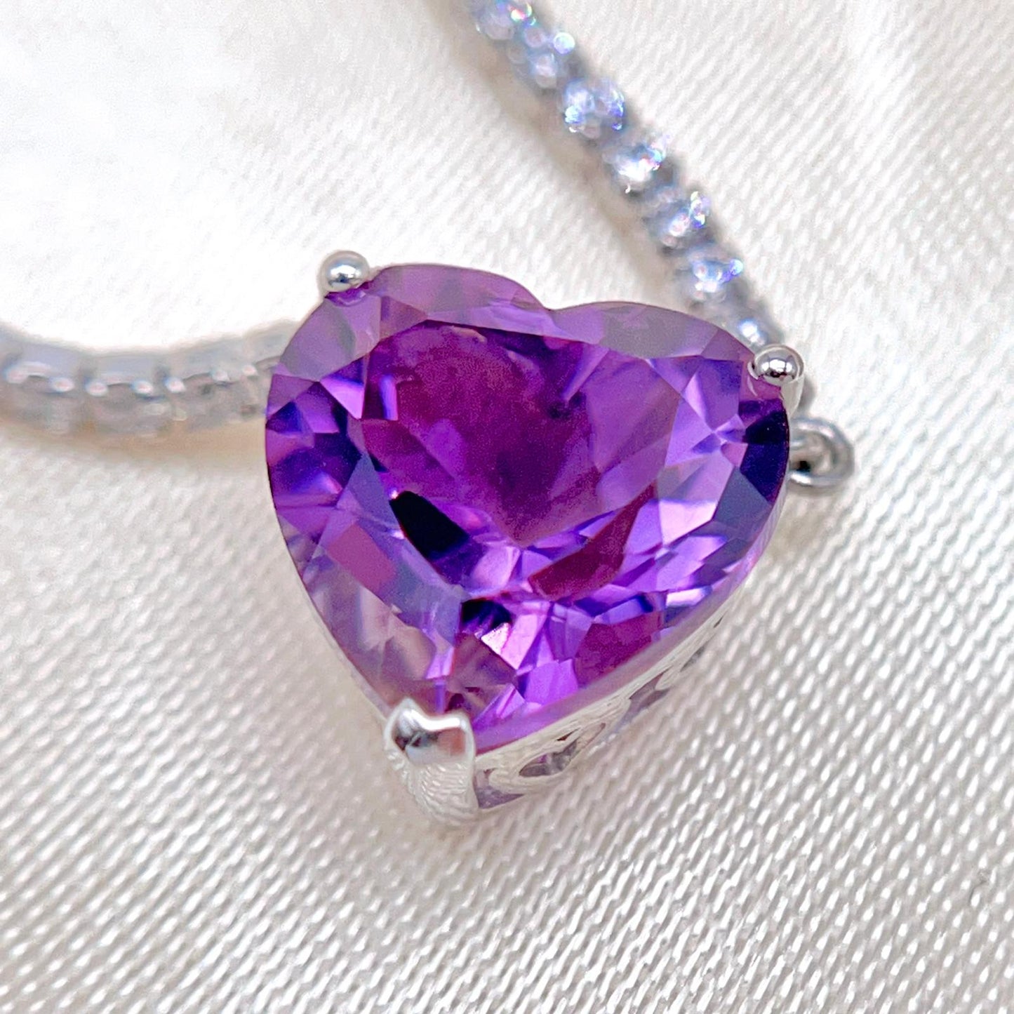 Luxury Heart-Cut Amethyst Pendant Necklace on Pave Tennis Chain