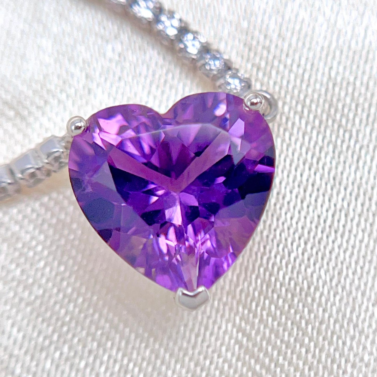 Luxury Heart-Cut Amethyst Pendant Necklace on Pave Tennis Chain