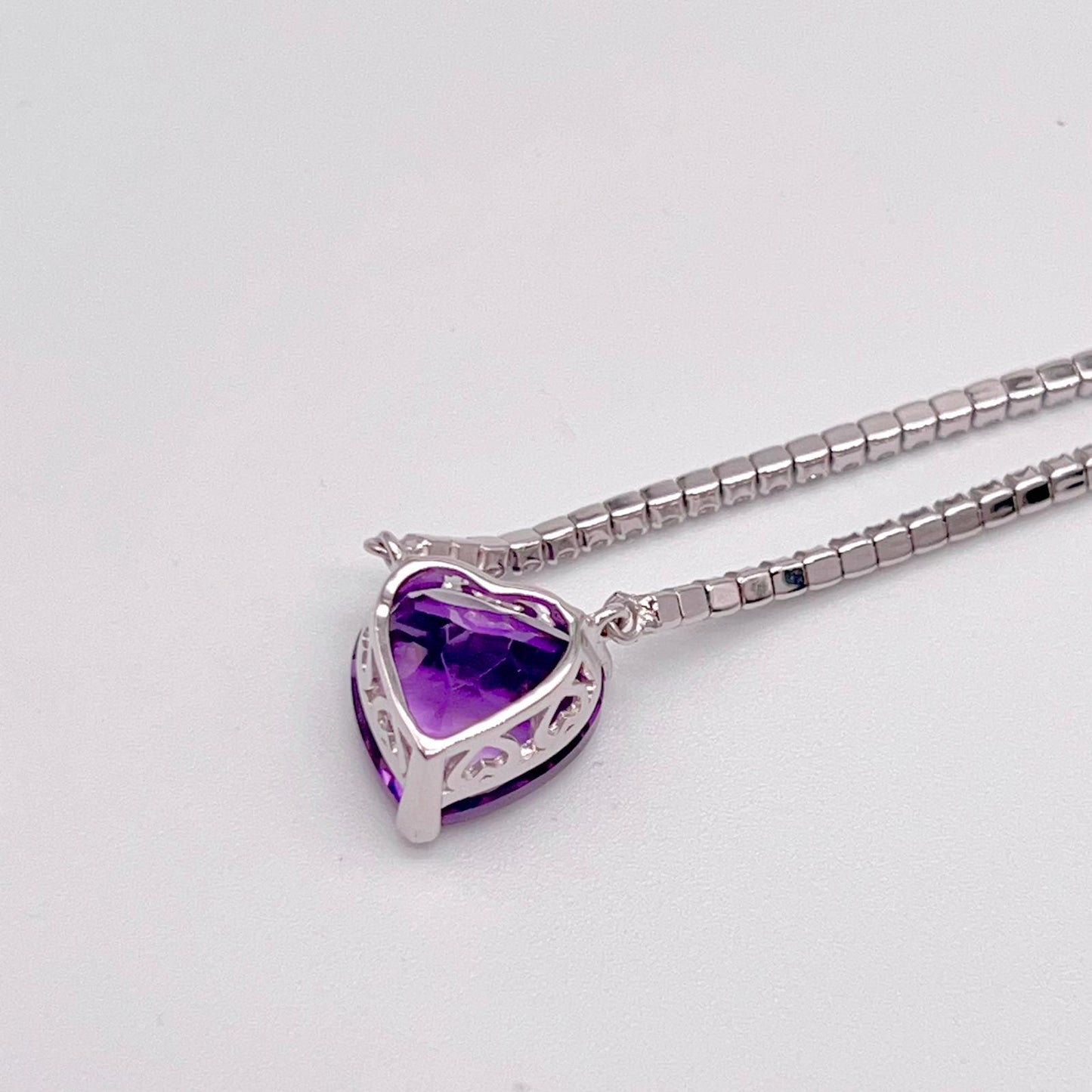Luxury Heart-Cut Amethyst Pendant Necklace on Pave Tennis Chain