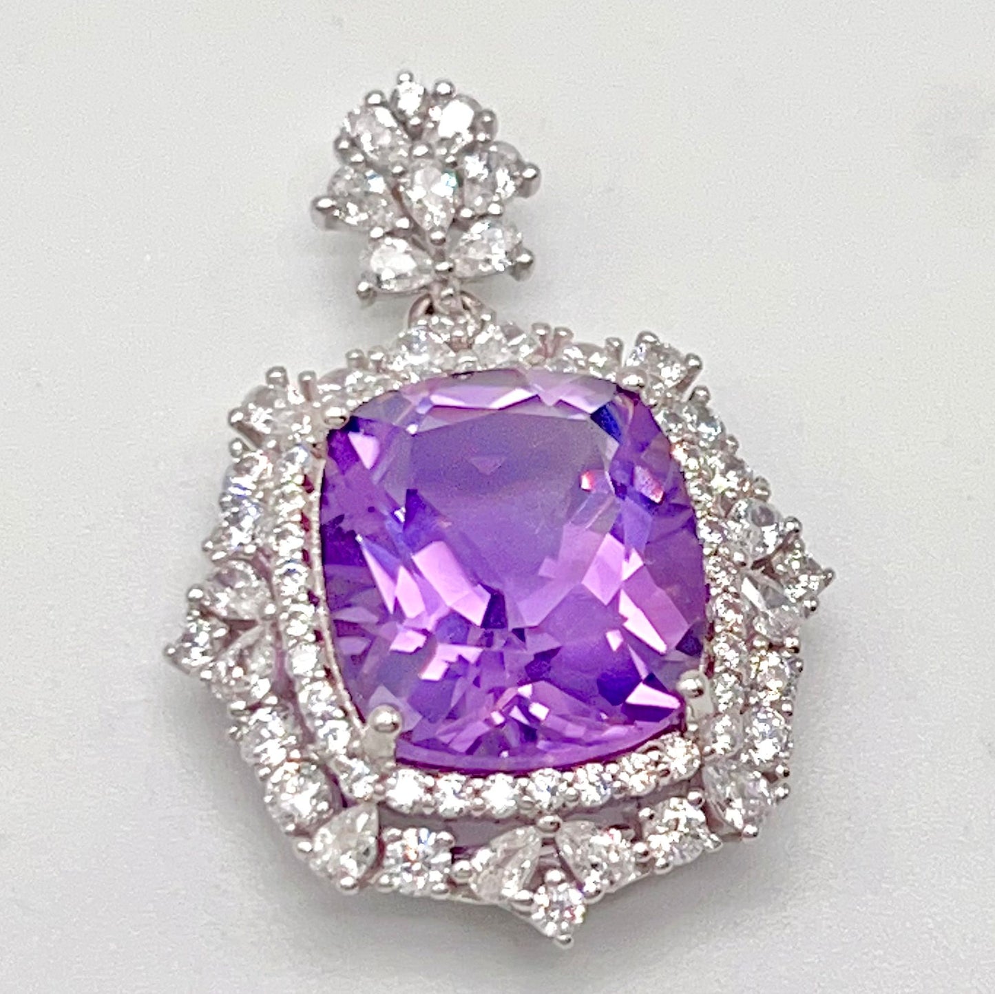 Regal Cushion-Cut Amethyst and Zirconia Halo Pendant Necklace