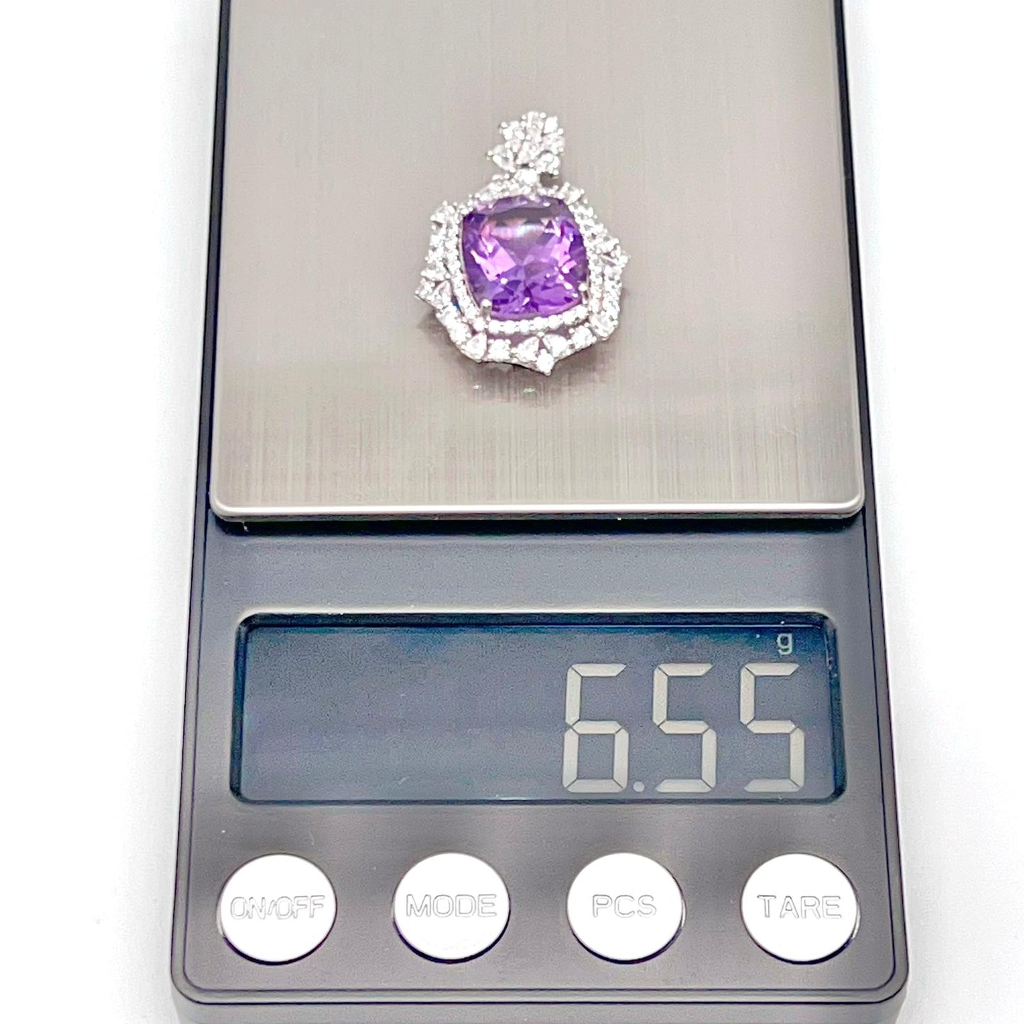 Regal Cushion-Cut Amethyst and Zirconia Halo Pendant Necklace