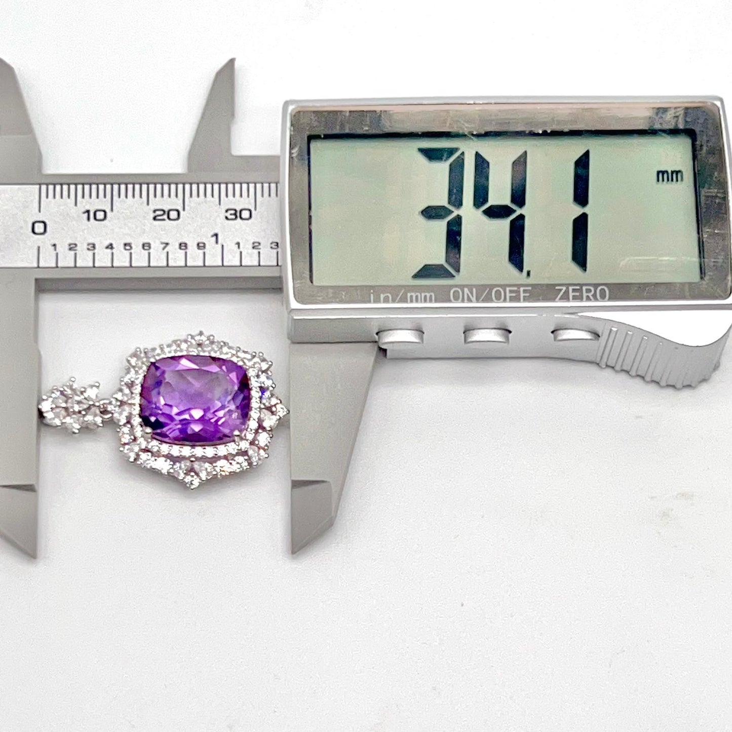 Regal Cushion-Cut Amethyst and Zirconia Halo Pendant Necklace
