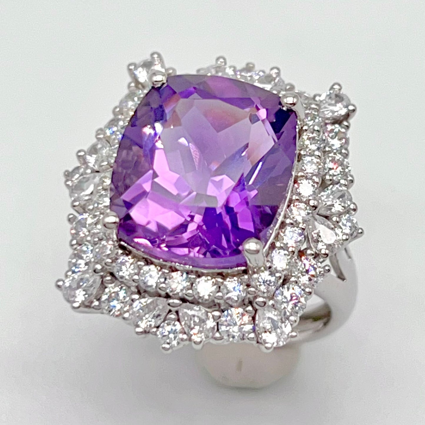 Bold Amethyst Cushion-Cut Double Halo Ring