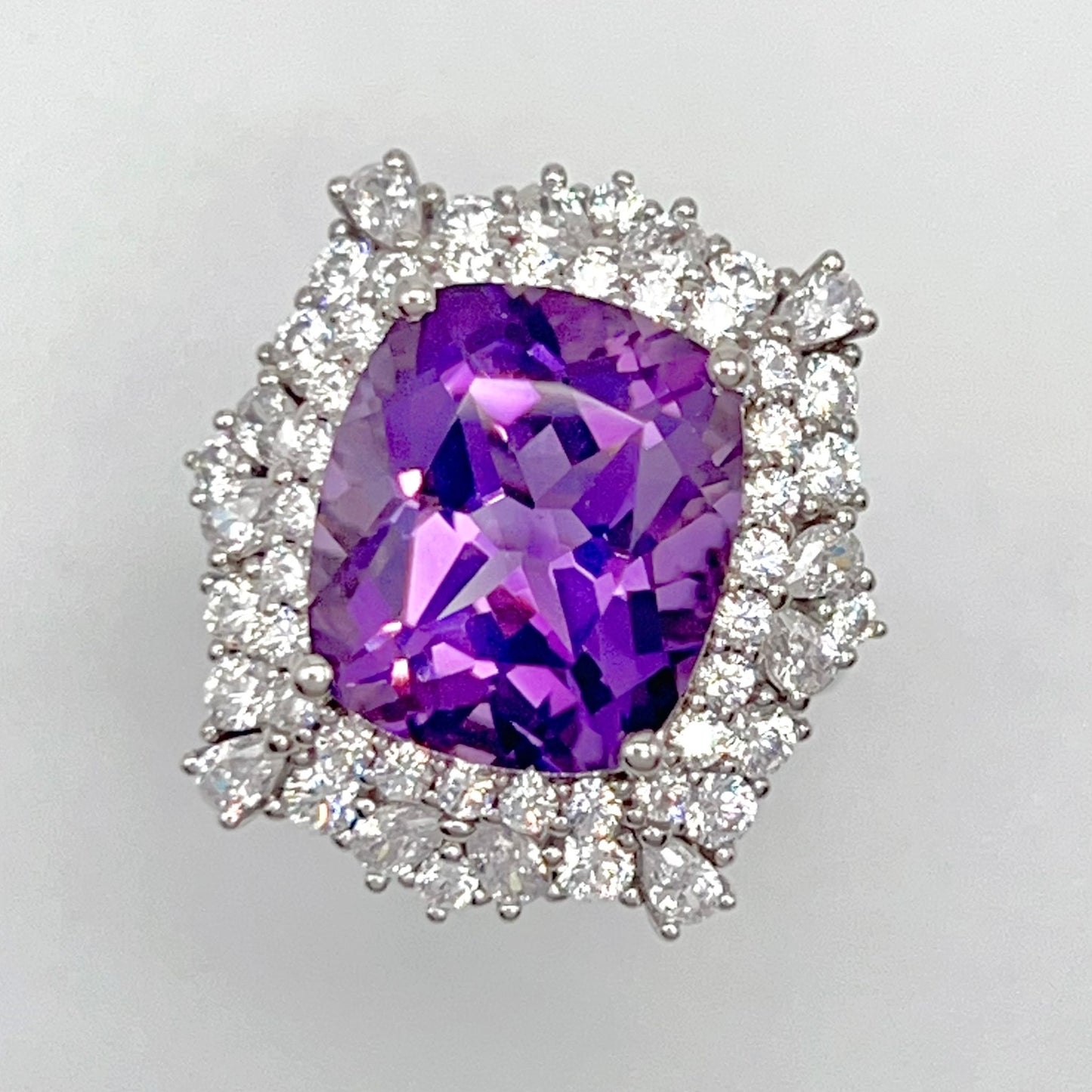 Bold Amethyst Cushion-Cut Double Halo Ring