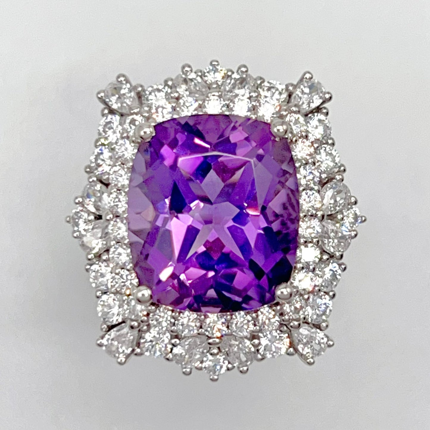 Bold Amethyst Cushion-Cut Double Halo Ring