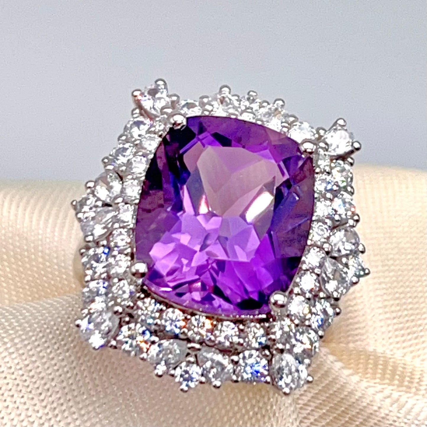 Bold Amethyst Cushion-Cut Double Halo Ring