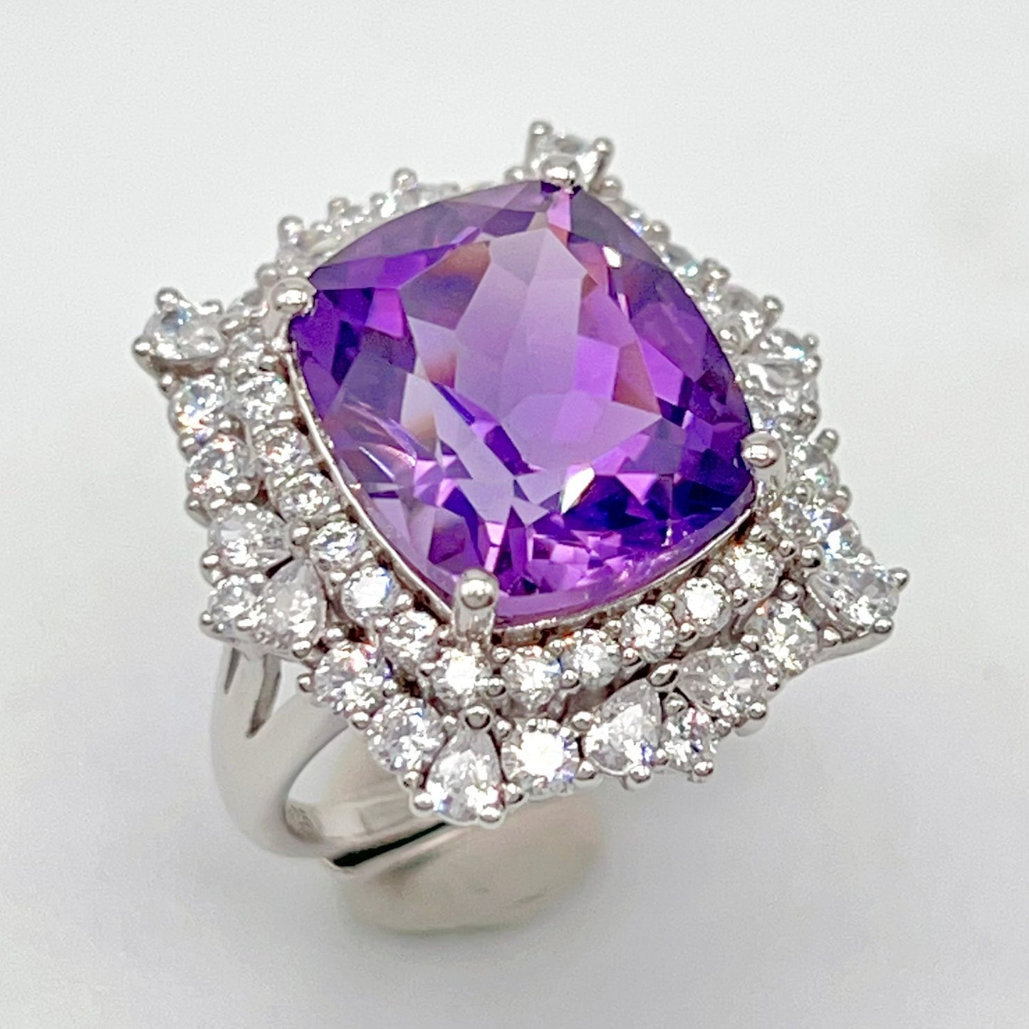 Bold Amethyst Cushion-Cut Double Halo Ring