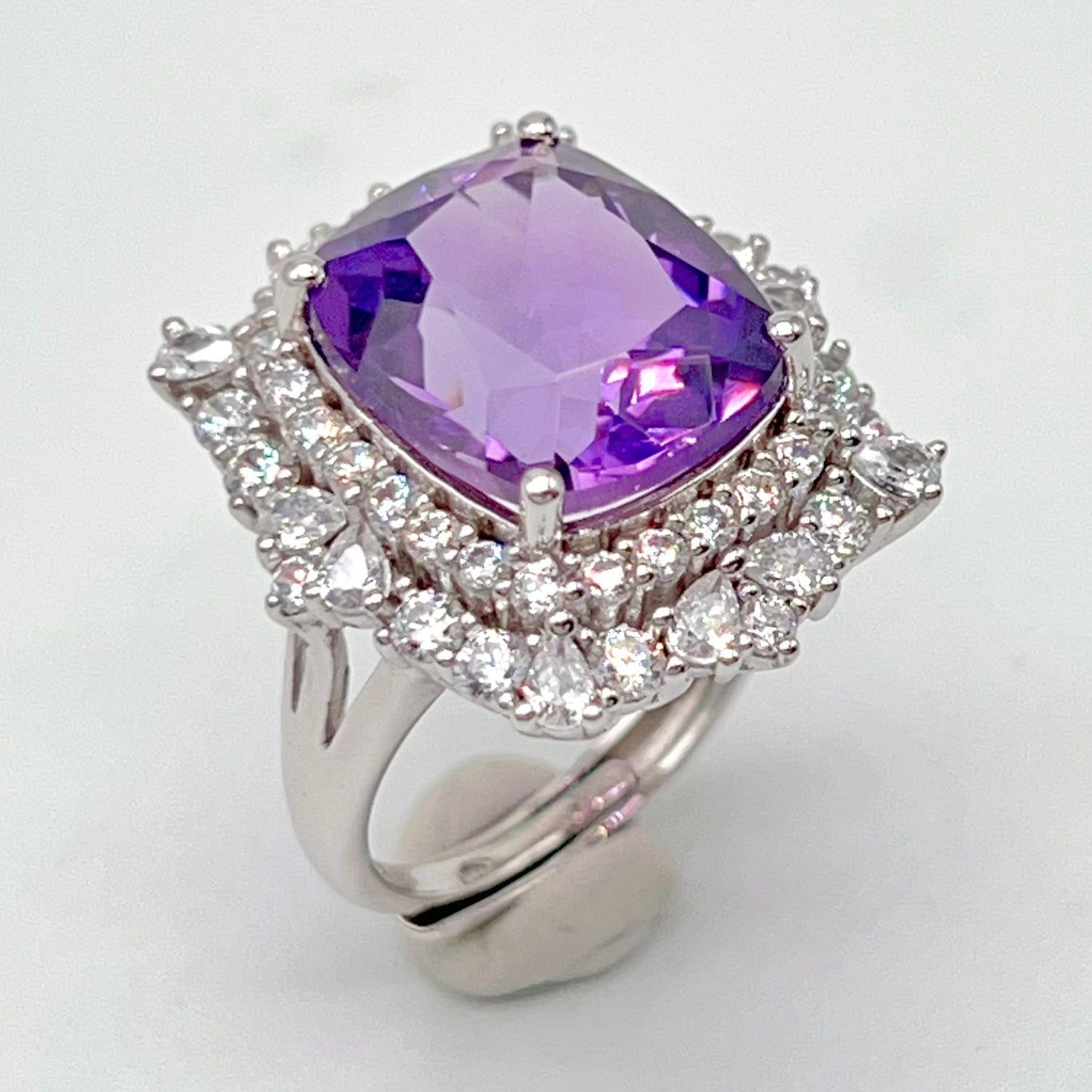 Bold Amethyst Cushion-Cut Double Halo Ring