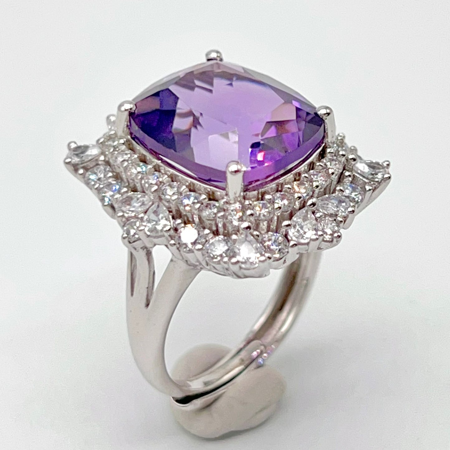Bold Amethyst Cushion-Cut Double Halo Ring