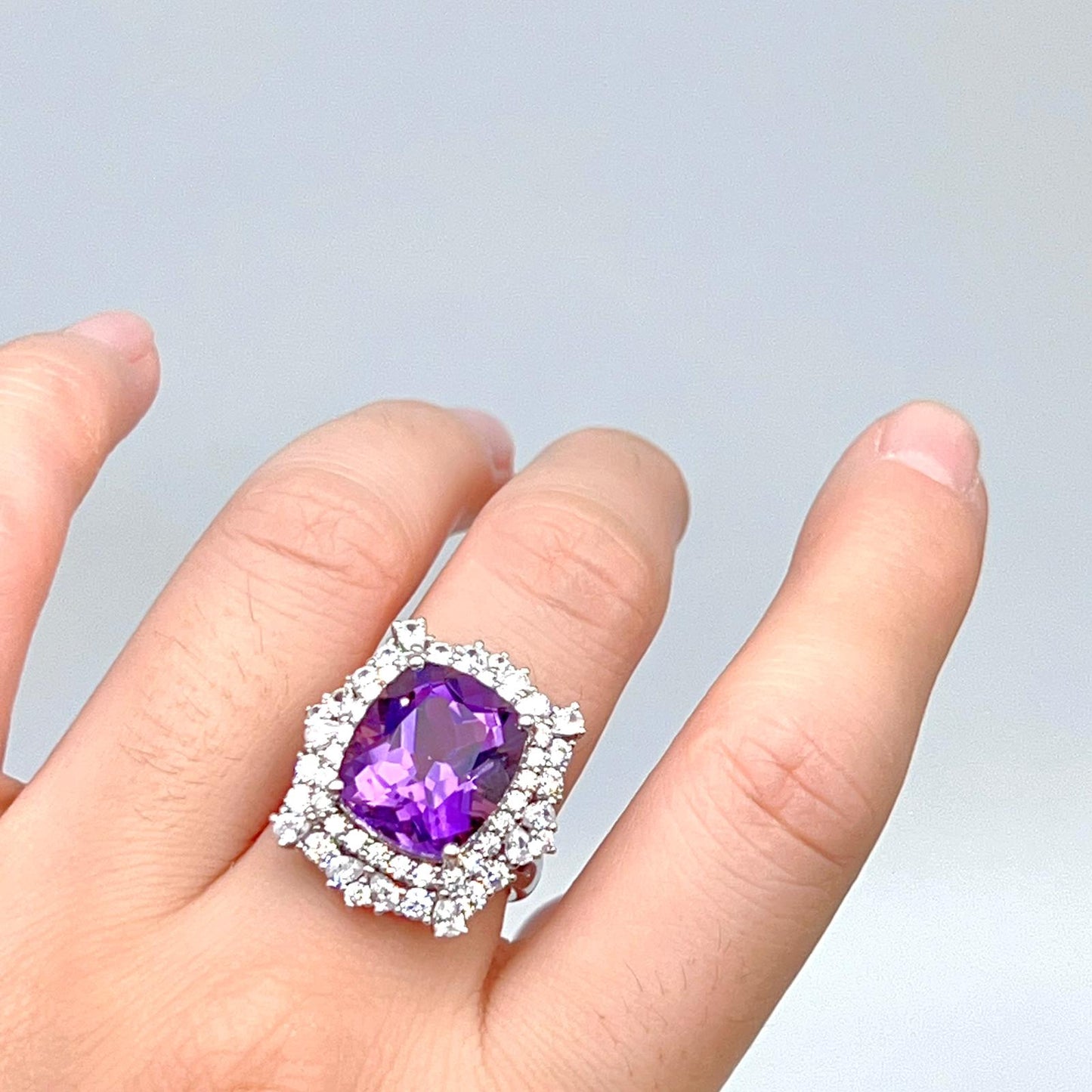 Bold Amethyst Cushion-Cut Double Halo Ring