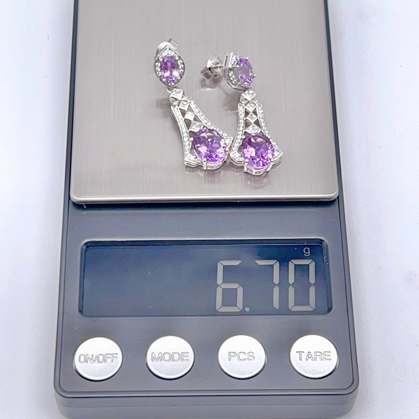 Art Deco Amethyst Dangle Drop Earrings with Zircon Accents