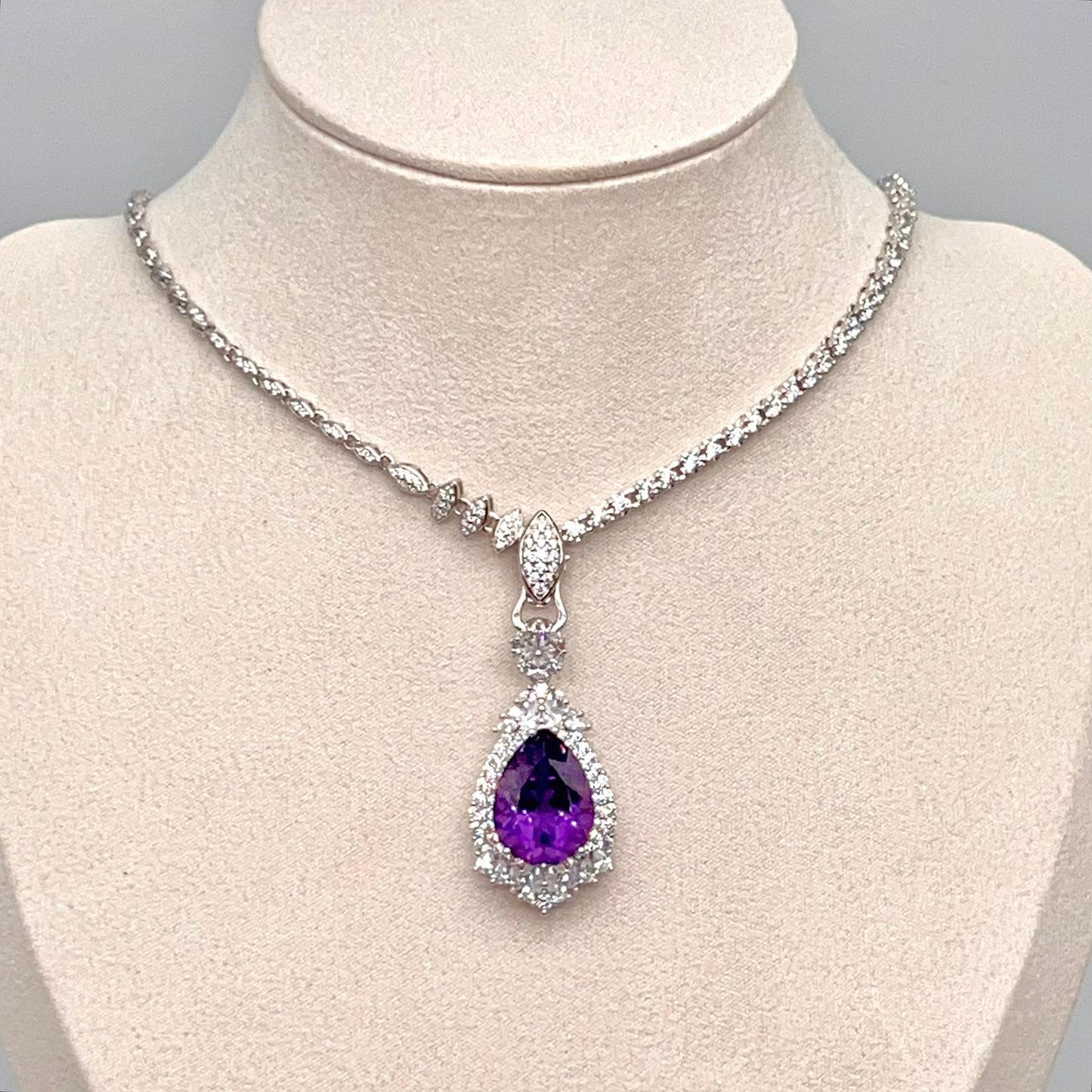 Detachable Amethyst Drop Cocktail Pendant in Silver 925