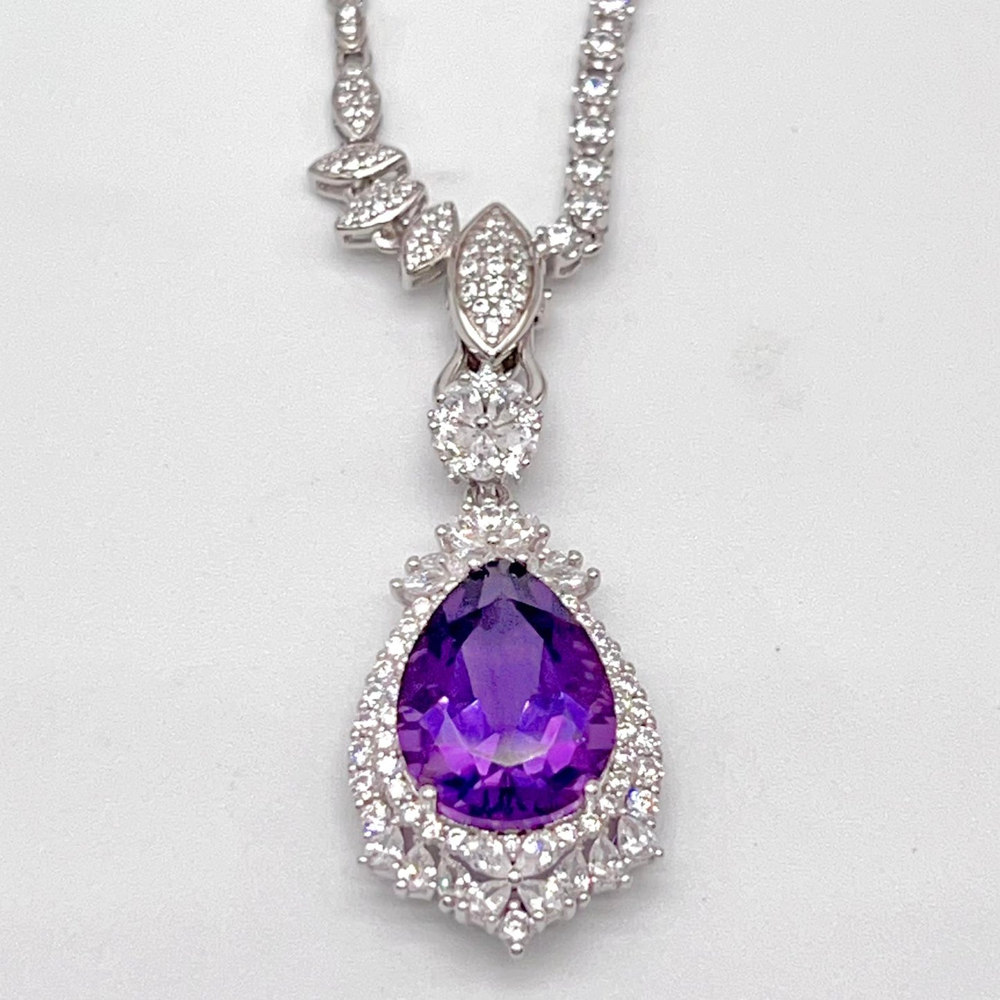 Detachable Amethyst Drop Cocktail Pendant in Silver 925