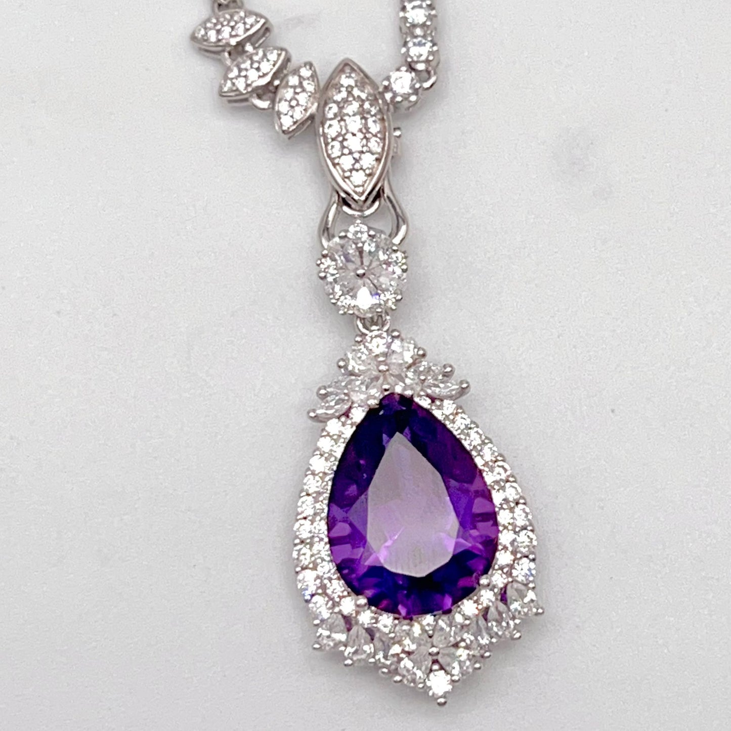 Detachable Amethyst Drop Cocktail Pendant in Silver 925