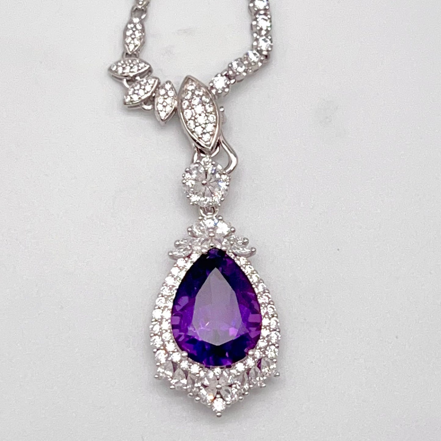 Detachable Amethyst Drop Cocktail Pendant in Silver 925