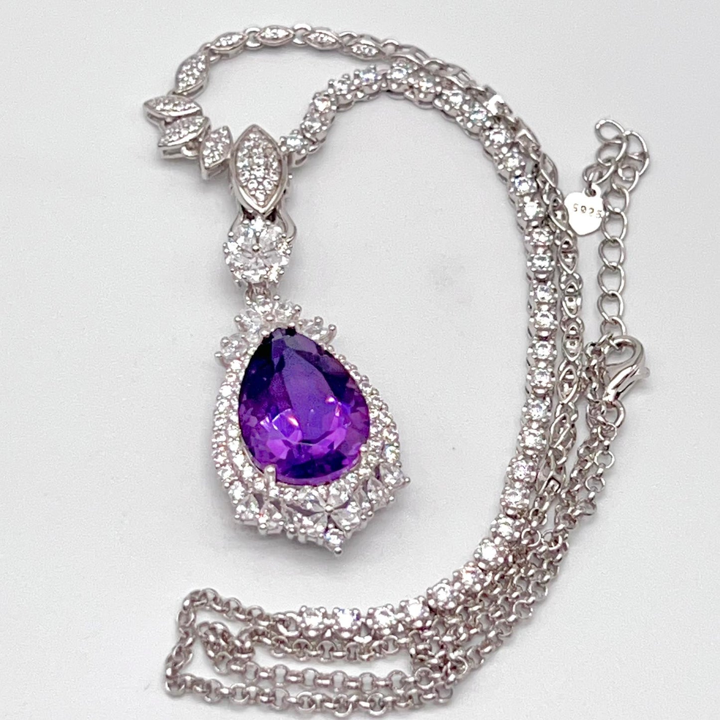 Detachable Amethyst Drop Cocktail Pendant in Silver 925