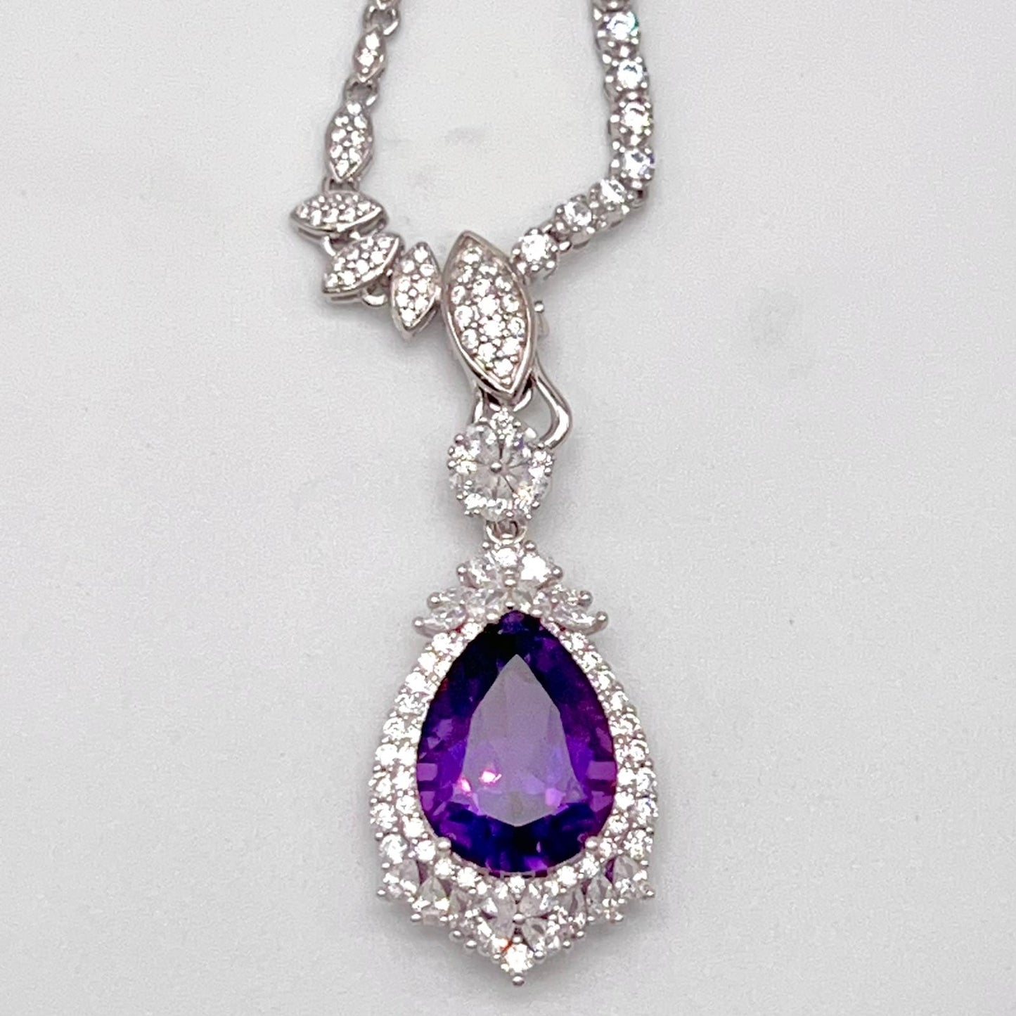 Detachable Amethyst Drop Cocktail Pendant in Silver 925