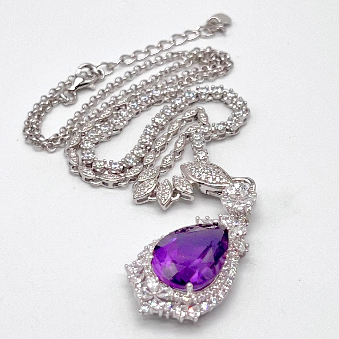 Detachable Amethyst Drop Cocktail Pendant in Silver 925