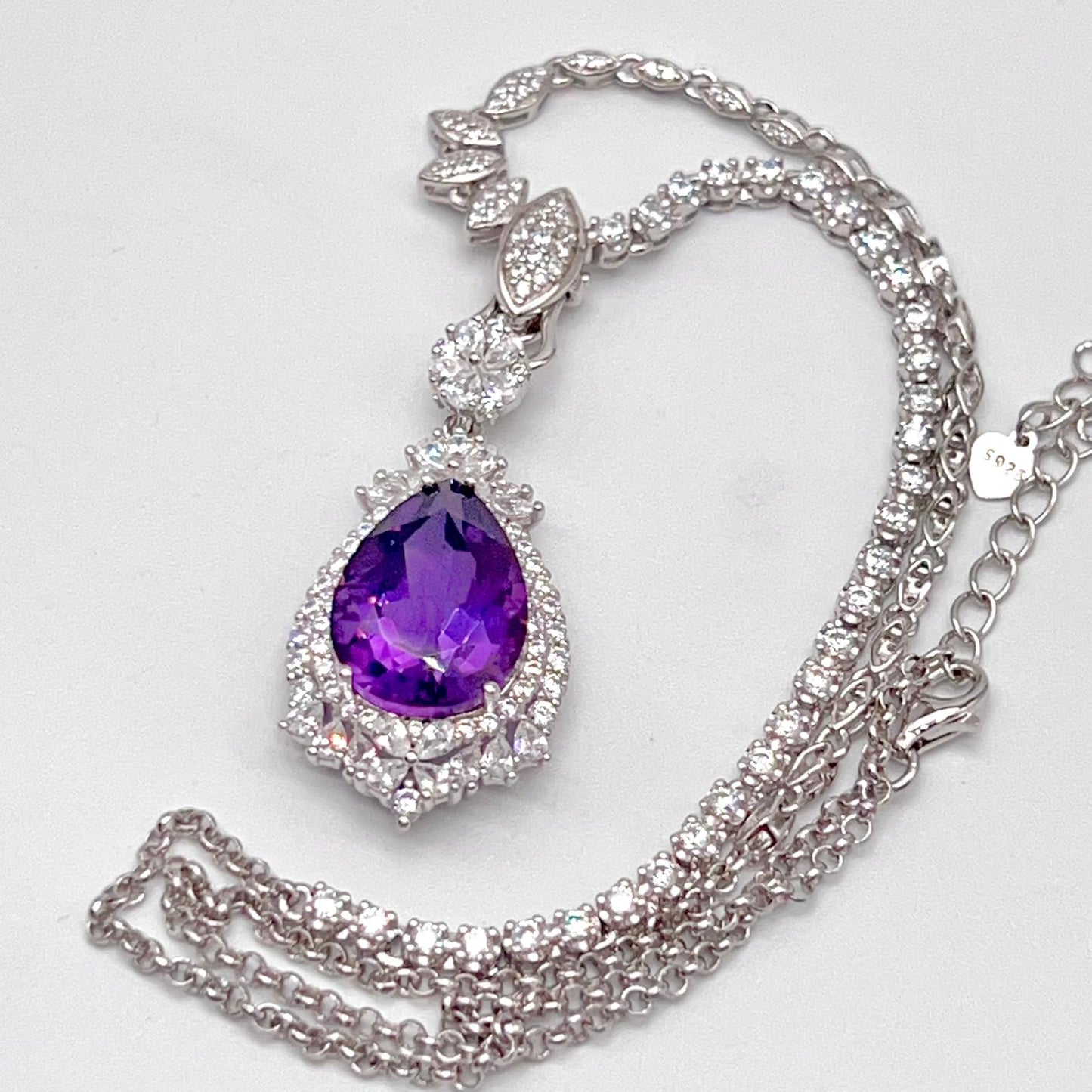 Detachable Amethyst Drop Cocktail Pendant in Silver 925