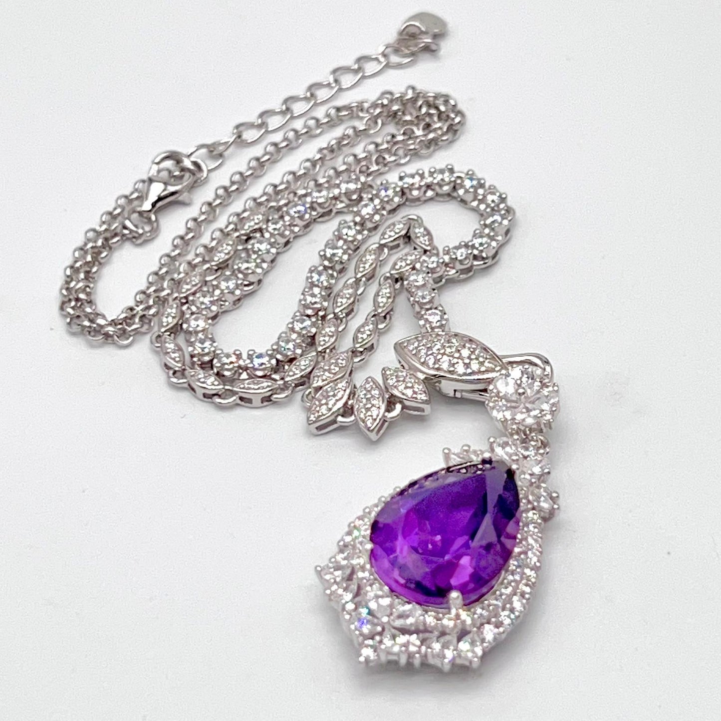 Detachable Amethyst Drop Cocktail Pendant in Silver 925