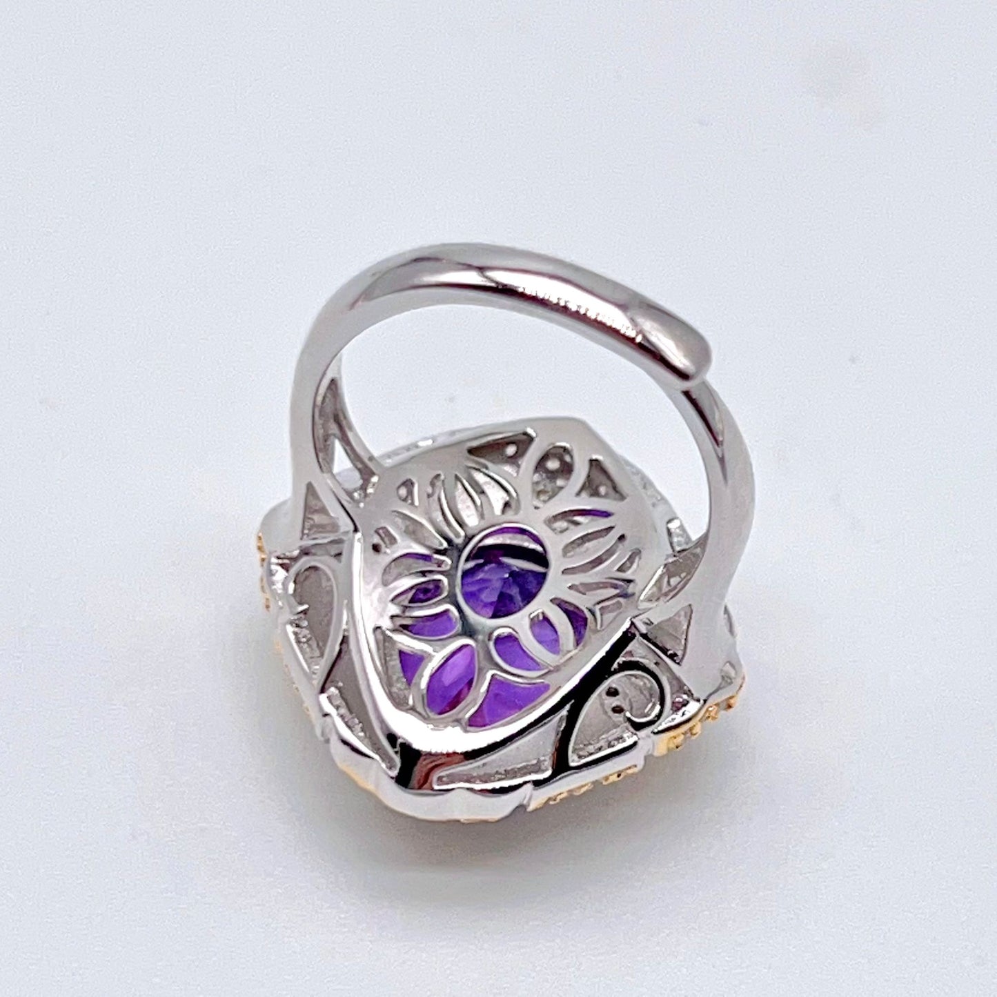 Amethyst Ring with Gold Filigree and Zircon Halo