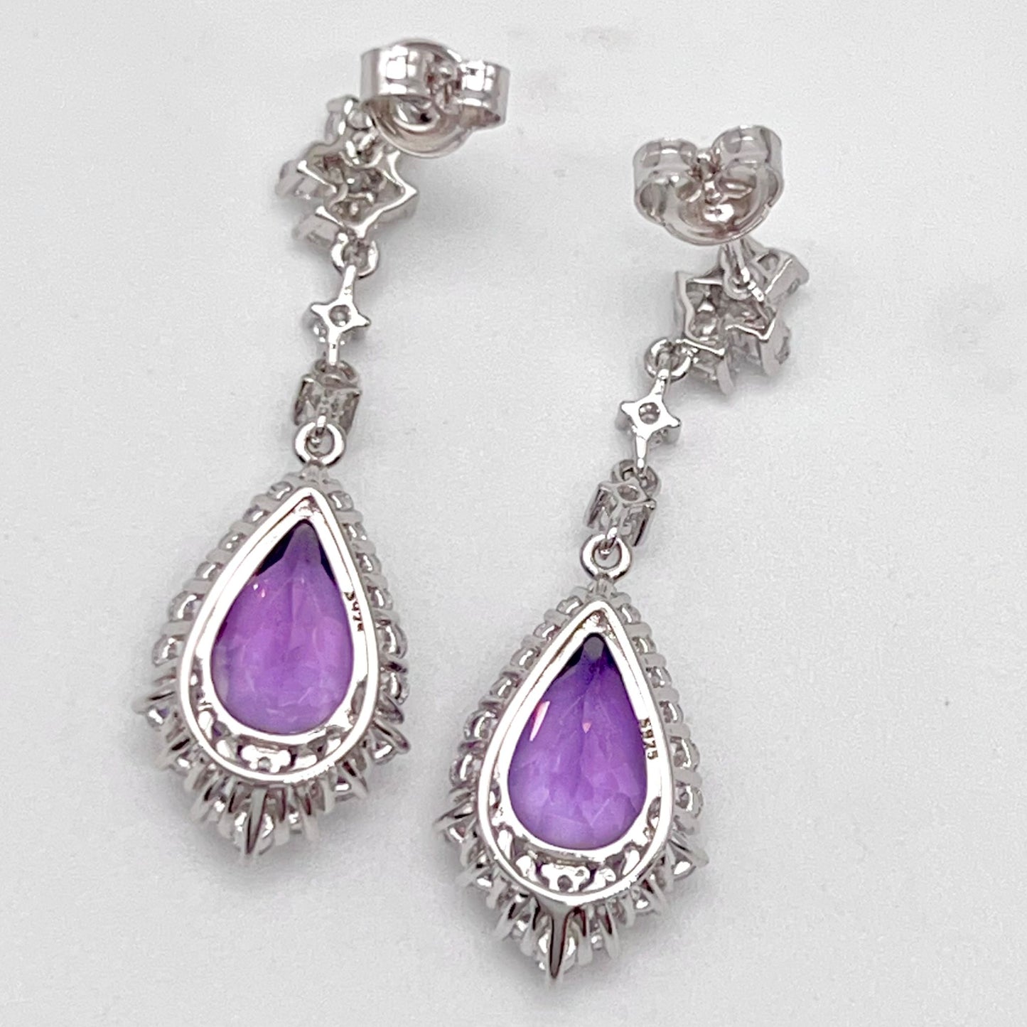 Elegant Pear Amethyst and Zirconia Drop Earrings