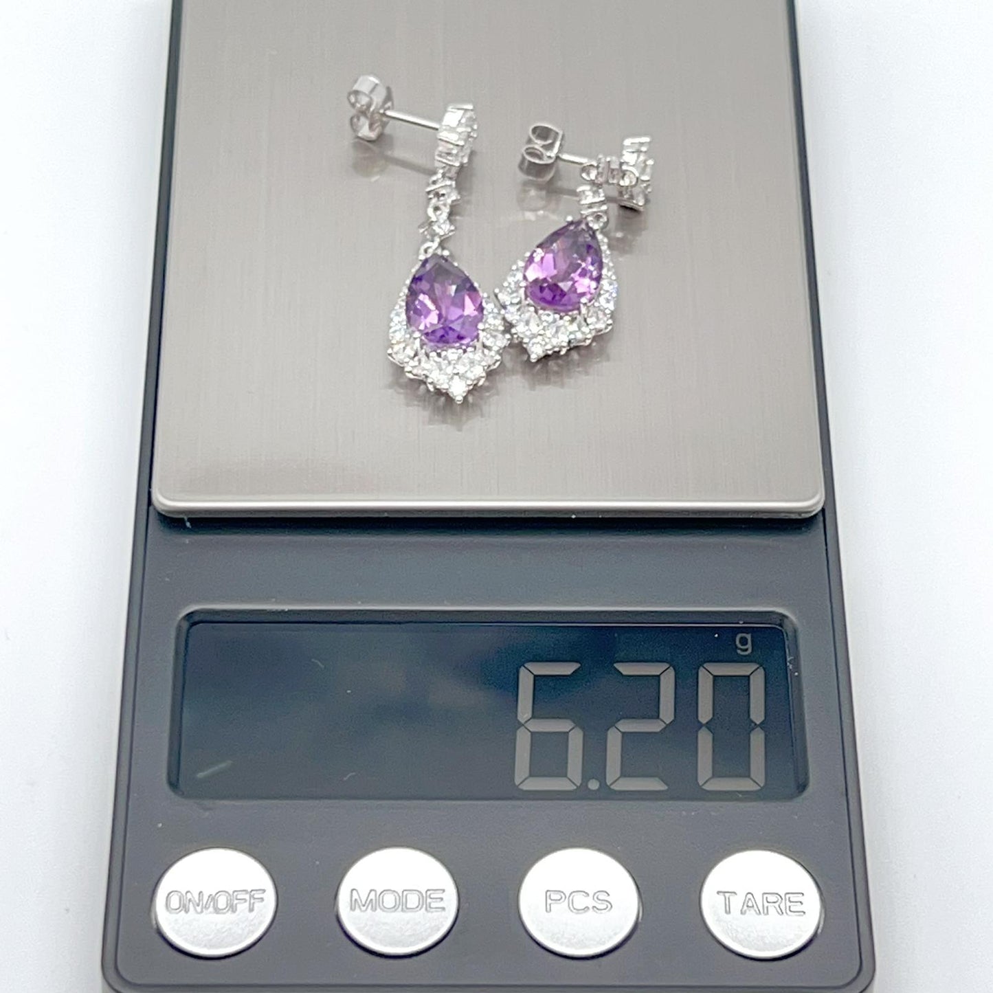 Elegant Pear Amethyst and Zirconia Drop Earrings