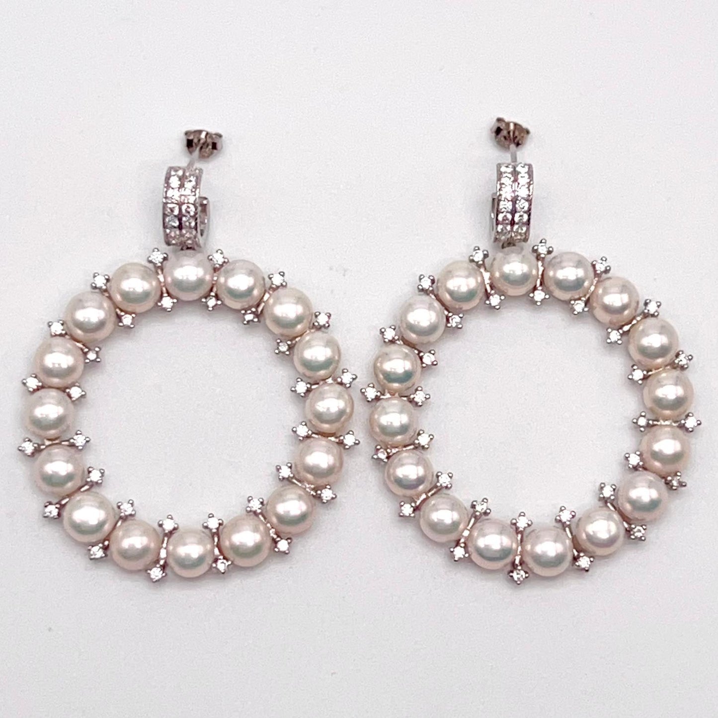 Cultured Pearl Halo Hoop Earrings Silver 925