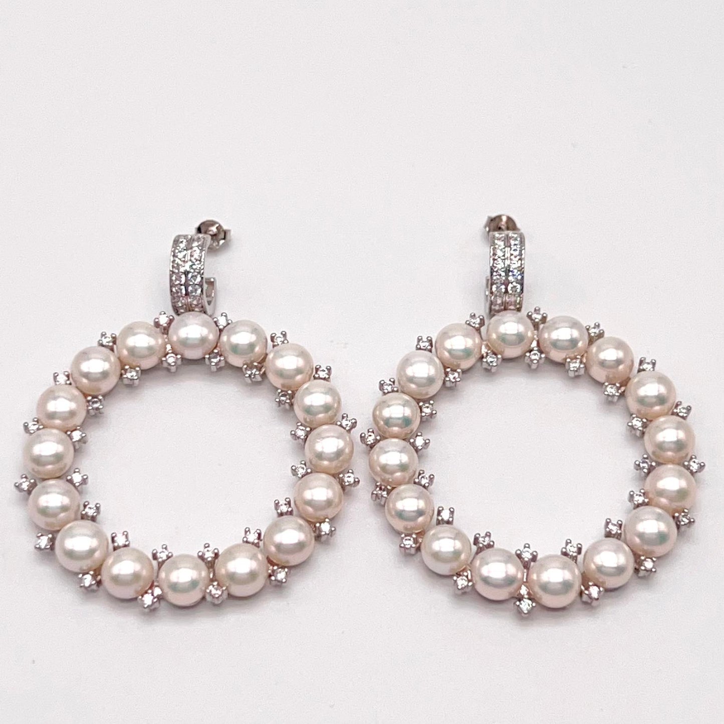 Cultured Pearl Halo Hoop Earrings Silver 925