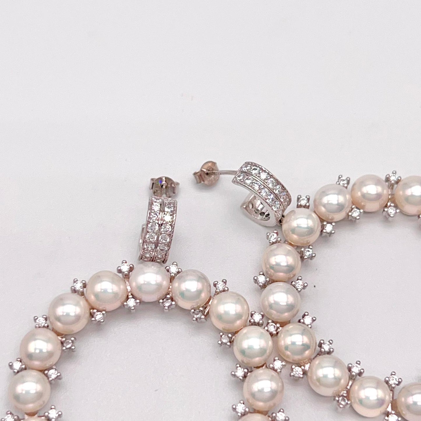 Cultured Pearl Halo Hoop Earrings Silver 925