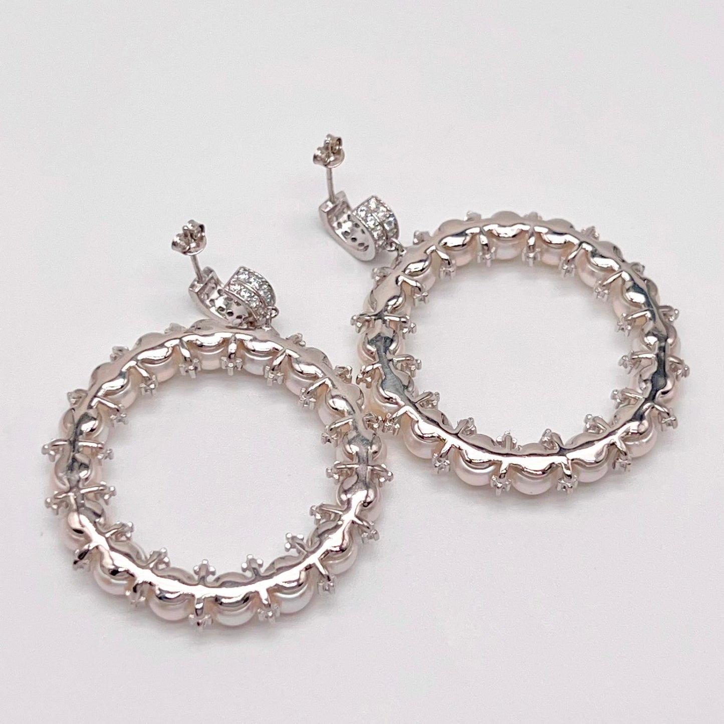 Cultured Pearl Halo Hoop Earrings Silver 925