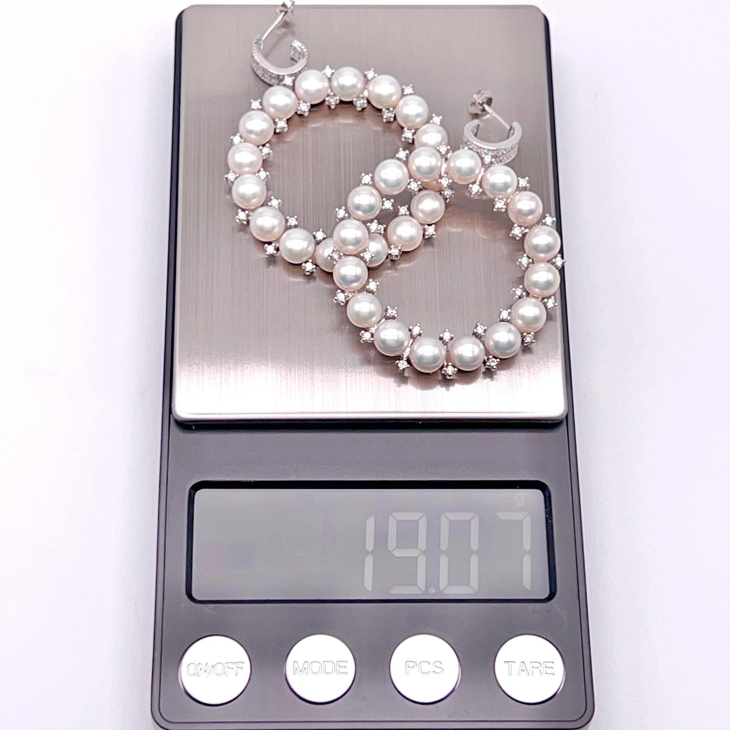 Cultured Pearl Halo Hoop Earrings Silver 925