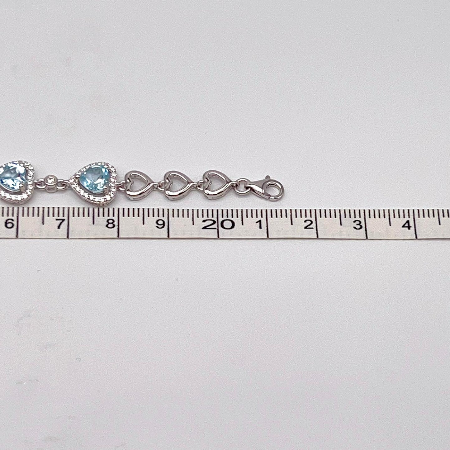 Heart Blue Topaz Halo Link Bracelet Silver 925
