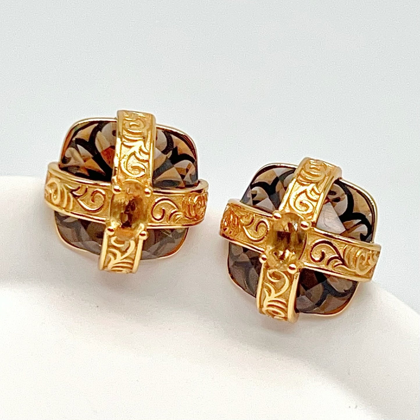 Retro Wind . Smoky quartz earring Stud in Silver 925