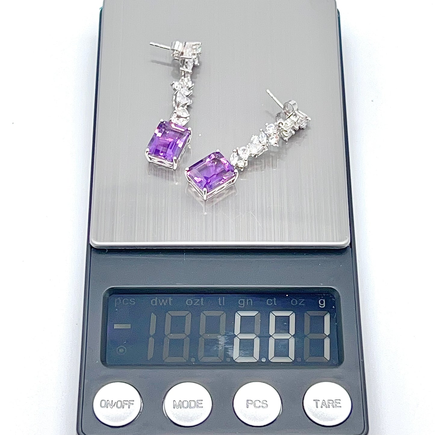 Contemporary Cocktail. Earring of Amethyst in Silver 925. Emerald Cut Rectangle